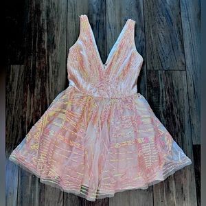 Bebe Peach Iridescent Sequin Mini Dress Size Small
